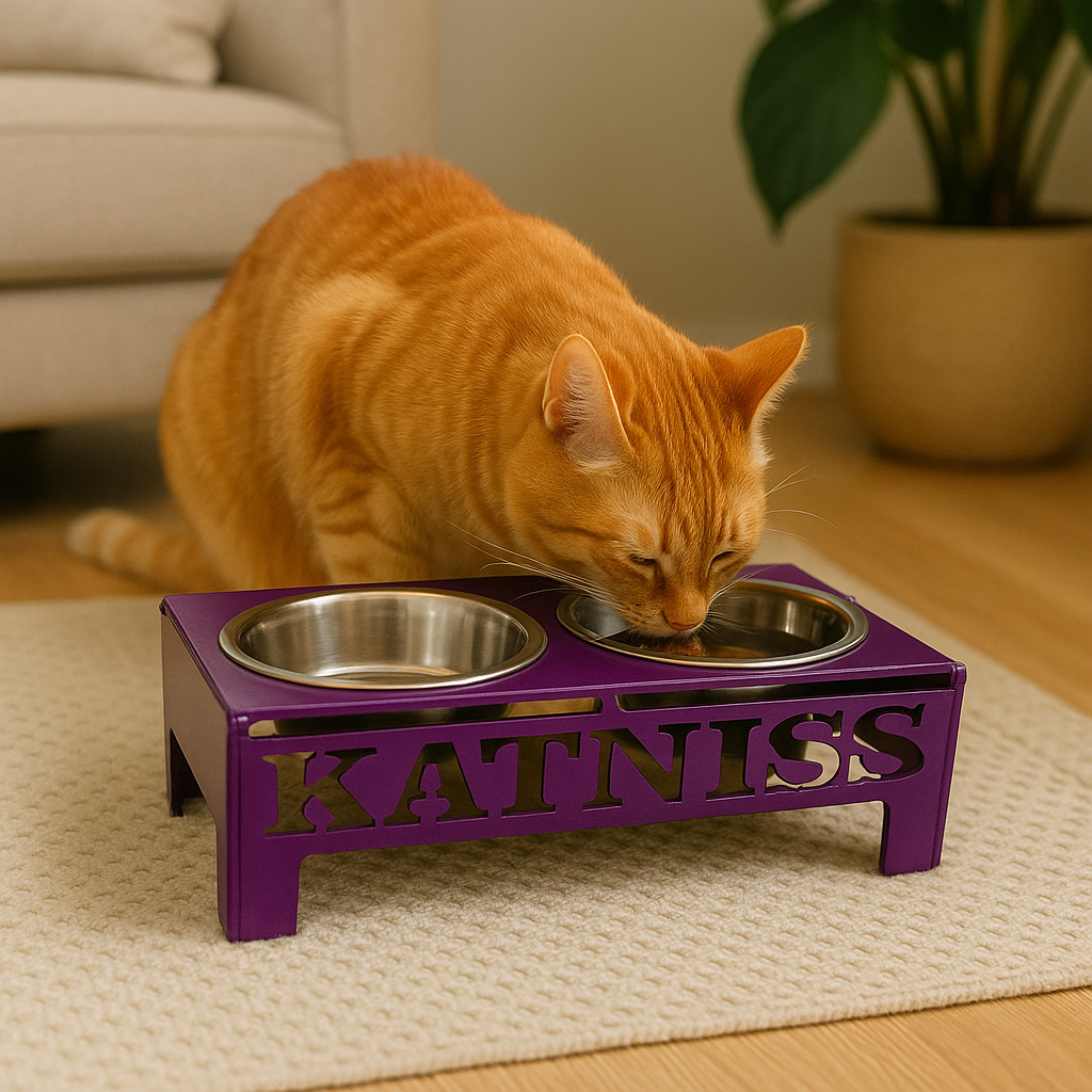 Custom Aluminum Pet Bowl Stand with Stainless Steel Bowls